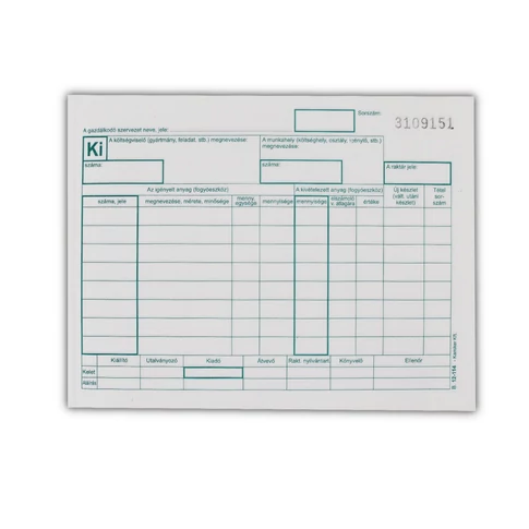 Készletkivételezési bizonylat A5, 25x4lapos 8 tételes B.12-114 Bluering®