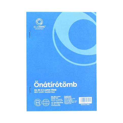 Bluering® A5-ös önátírótömb 50x2 lapos, franciakockás elrendezéssel, precíz kézi adminisztrációhoz és bizonylatok készítéséhez