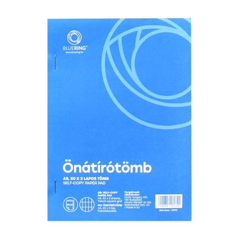 Bluering A5 franciakockás önátírótömb 50×3 lapos kivitelben, hárompéldányos bizonylatblokknak számlák, átvételi elismervények és rendeléslapok kitöltéséhez