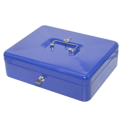 Pénzkazetta fém 30x9x24 cm Bluering kék nagy méret 5 rekeszes pénztároló