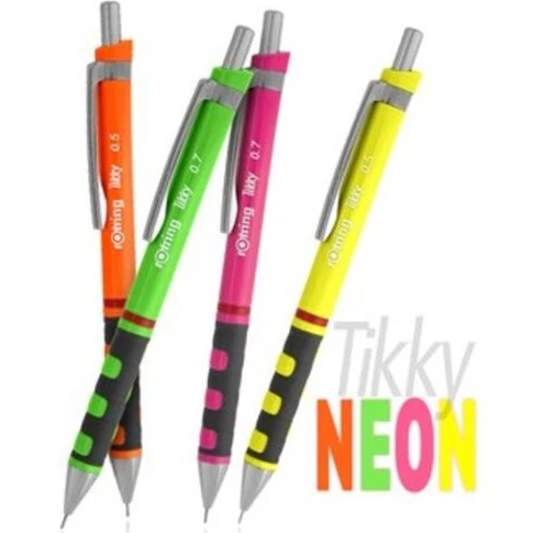 Neon pink Rotring Tikky 0,5 mm nyomósirón – finom vonalvezetésű mechanikus ceruza iskolába, irodába, mindennapi használatra