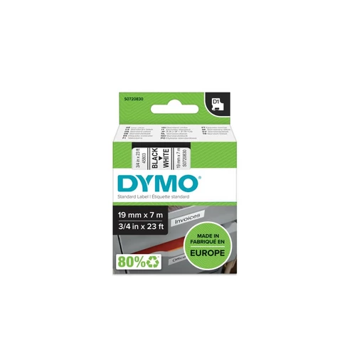 Dymo D1 feliratozógép szalag S0720830/45803 19mmx7m fekete/fehér ORIGINAL