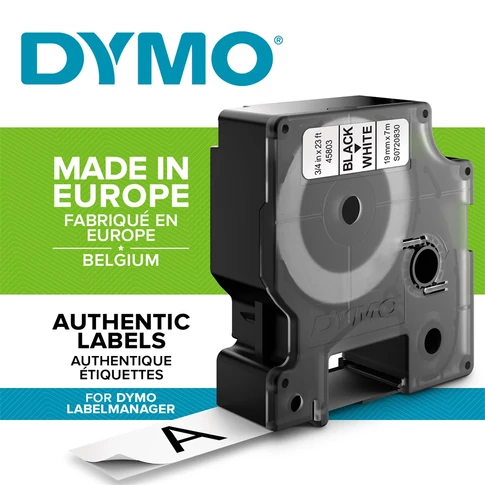 Dymo D1 feliratozógép szalag S0720830/45803 19mmx7m fekete/fehér ORIGINAL