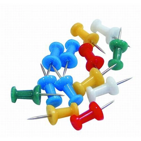 Bluering színes fejű térképtű készlet 50 db tűvel átlátszó dobozban, térképek, parafatáblák és jegyzetek rögzítéséhez